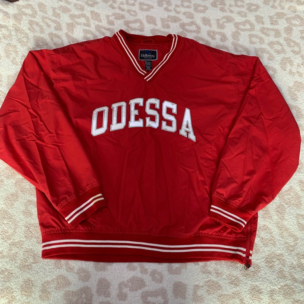 Holloway V-Neck Windbreaker Pullover‎ Red Odessa Spellout Mens XL